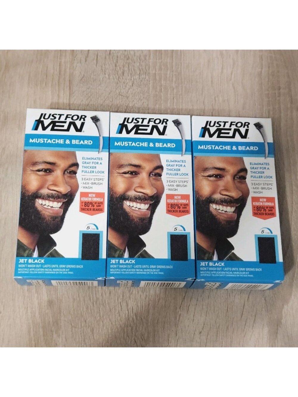 Just For Men Mustache and Beard Hair Color Jet Black M60 3 Pack Easy Application